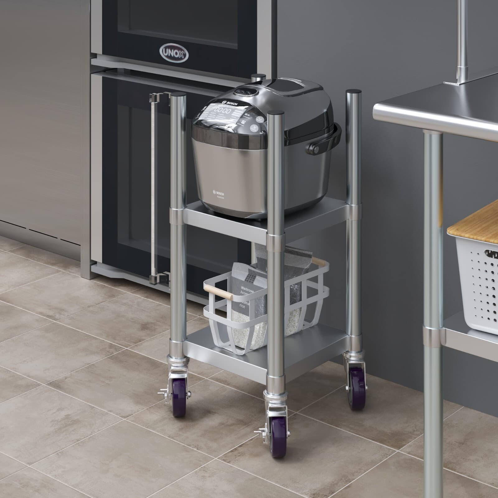 14 in. x 14 in. Stainless Steel Rice Warmer Stand with Wheels 5