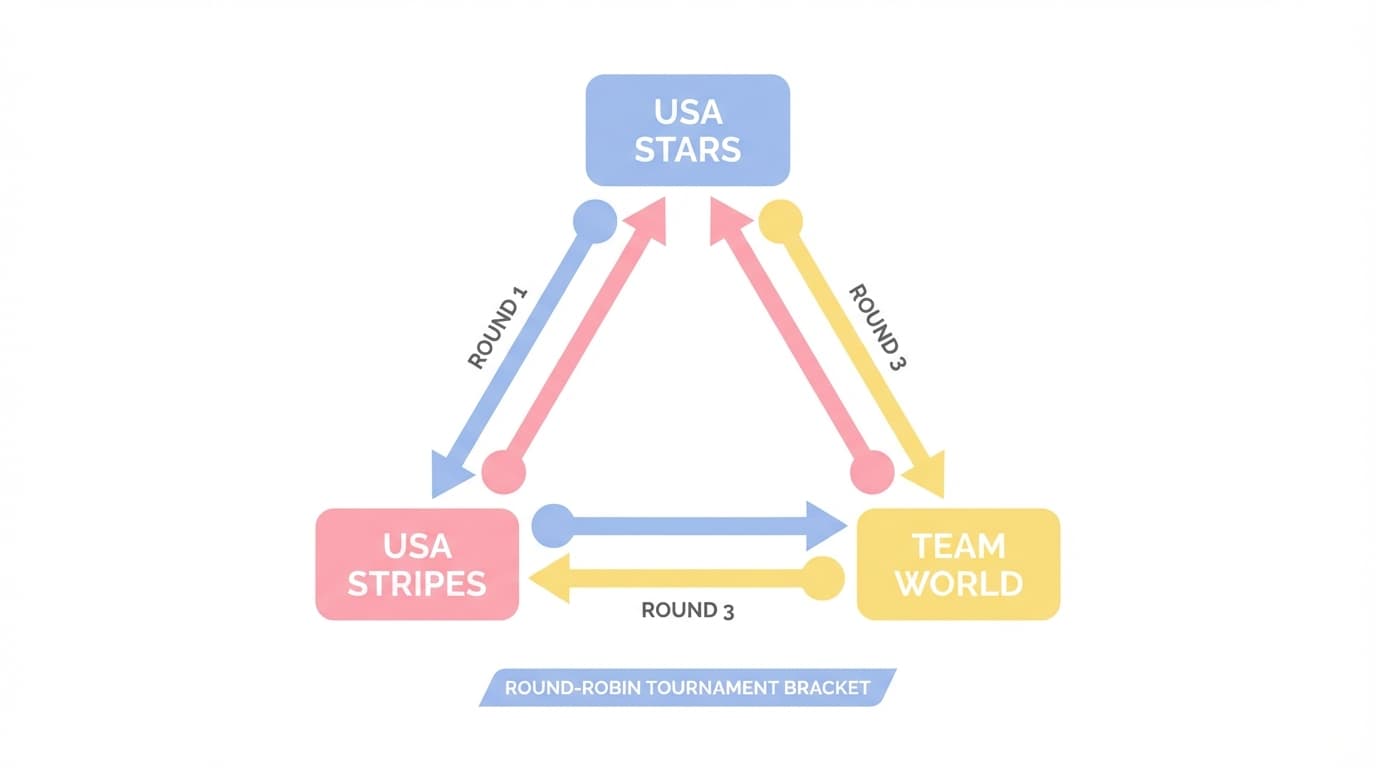 Diagram of the new NBA All-Star round-robin tournament format featuring USA Stars, USA Stripes, and Team World