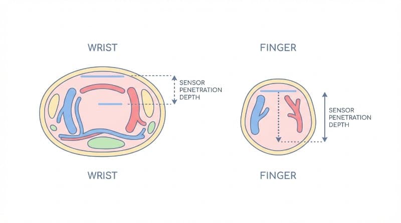 Anatomy comparison of wrist bone versus finger capillaries for sensor accuracy