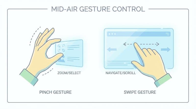 User performing air gestures with a smart ring to control a digital interface
