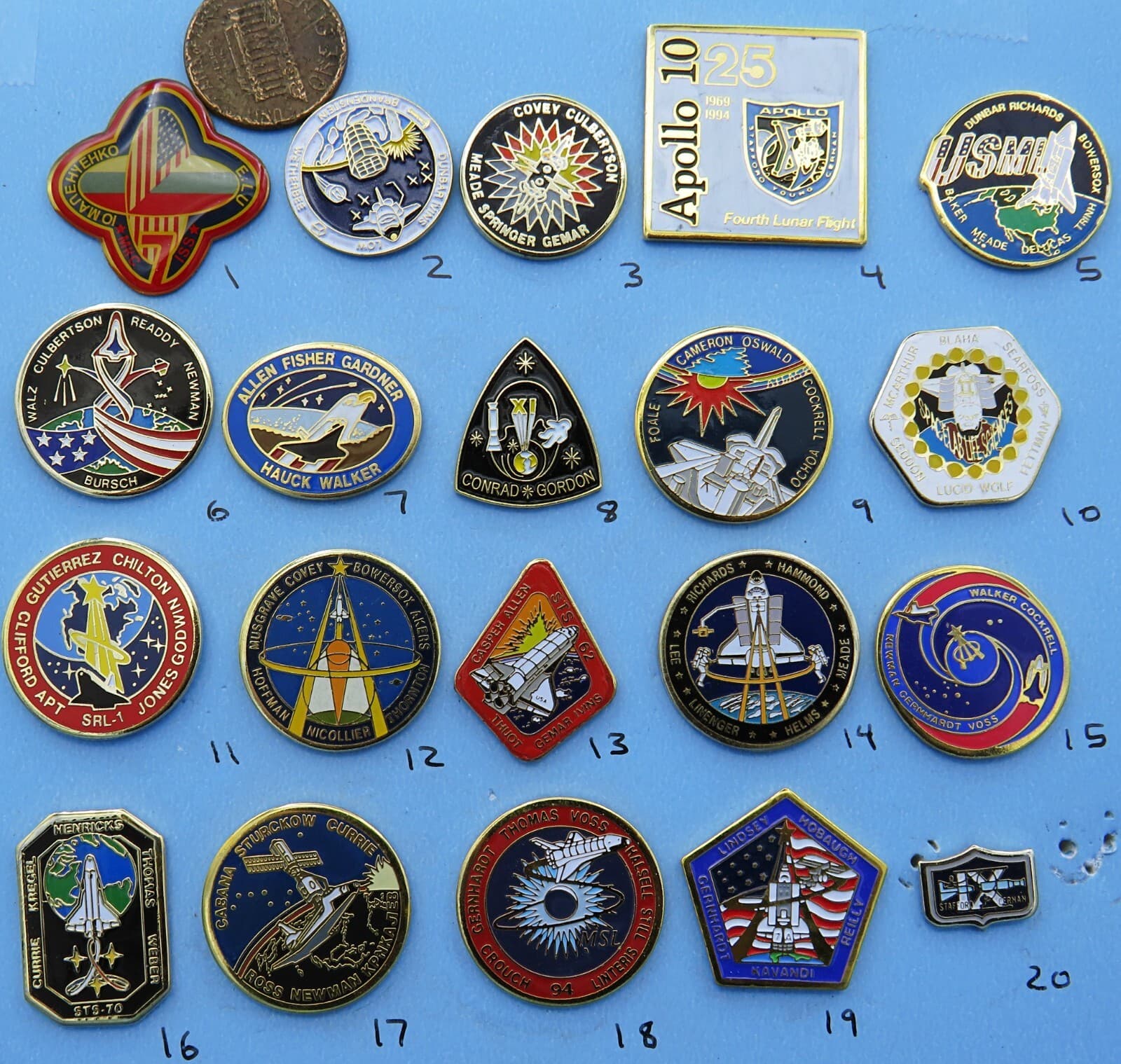 NASA enamel PIN lot of 20 vtg ISS SPACE station SHUTTLE Gemini - Group D