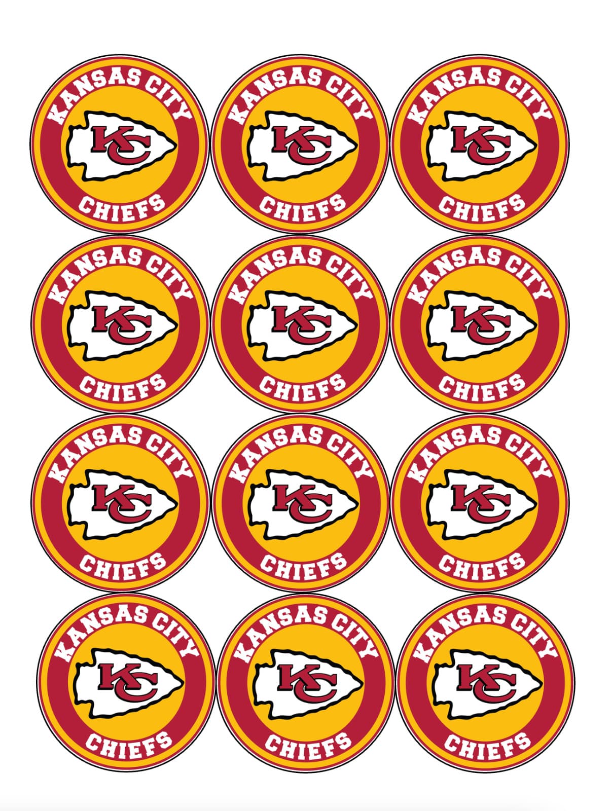 12 count Kansas City Football Edible Image rounds OR 1 cake, Wafer paper pre cut