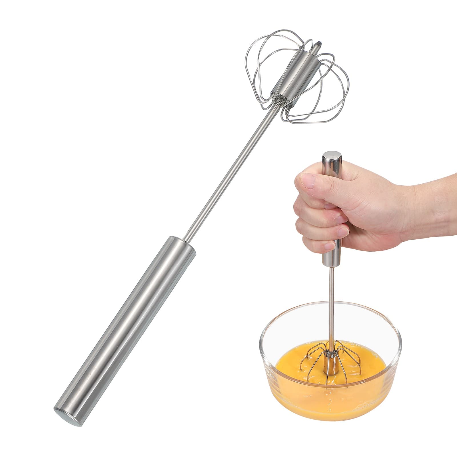 Stainless Steel Whisk, 10.8 Inch Semi-Automatic Whisking Tool, Silver