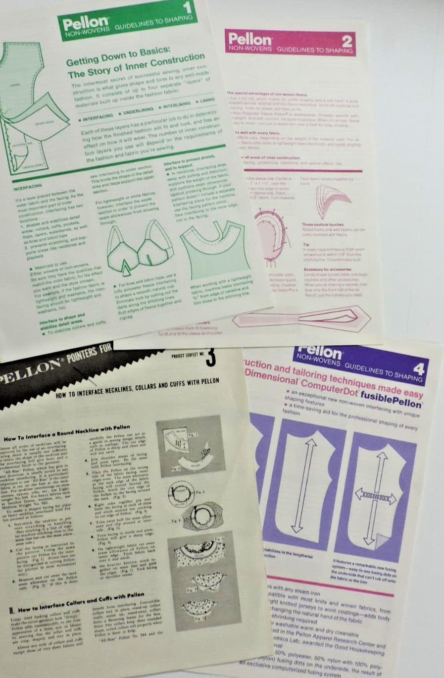 Pellon Guidelines to Shaping #1/2/3/4 Interfacing/Facing/Sewing Pamphlets