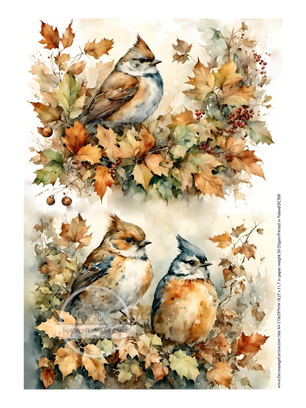 Autumn Birds | A4 Rice Paper | Paper for Decoupage | Decoupage Central