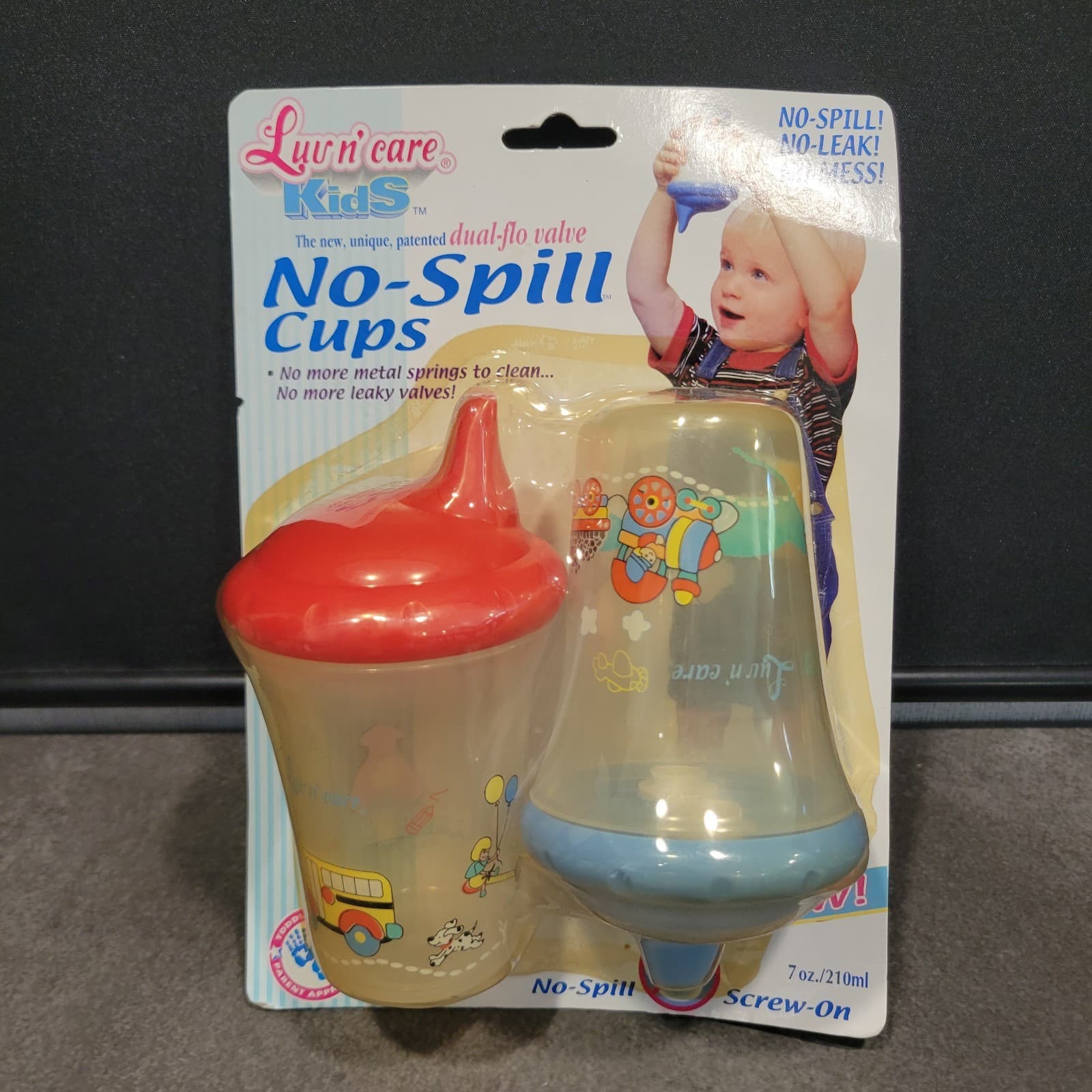 New 1999 NOS Luv N Care No Spill Sippy Cup Set Of 2 Boy Dual-flo Valve
