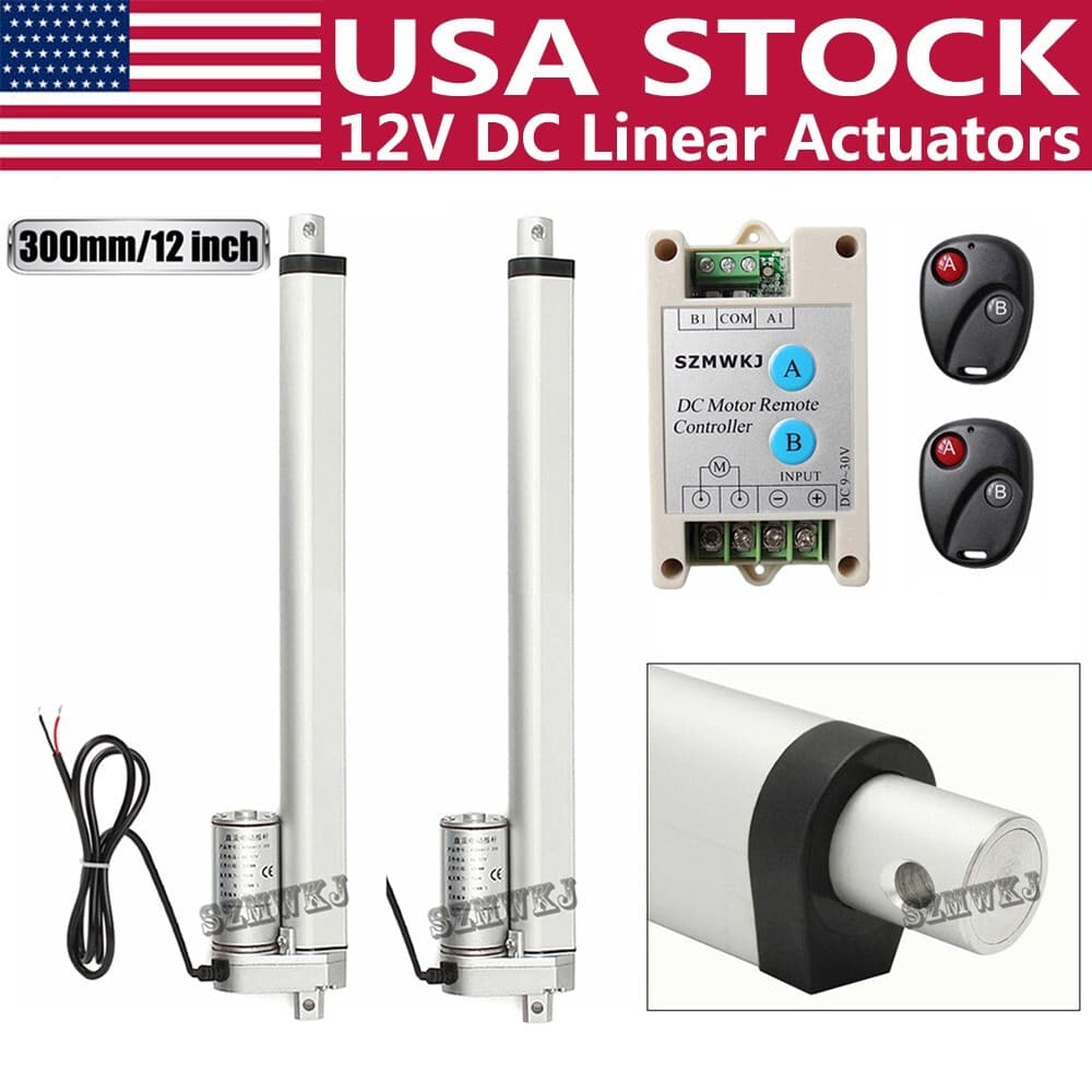 2x 12" 12V Linear Actuator & Remote Motor Controller 330lbs Max Lift for RV Boat