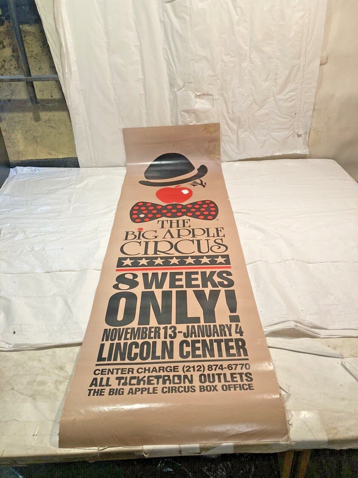 Vtg BIG APPLE CIRCUS Poster Lincoln Center Performing Arts NYC 11.75" by 39.75"