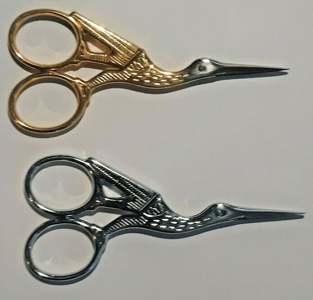 Gingher Stork Embroidery Scissors_ Gold and Chrome Stork_Italy (FREE SHIPPING)