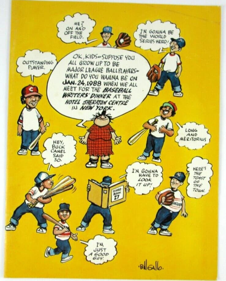 Vintage 1988 Print Page Bill Gallo Art Cartoon Baseball Writers Meeting