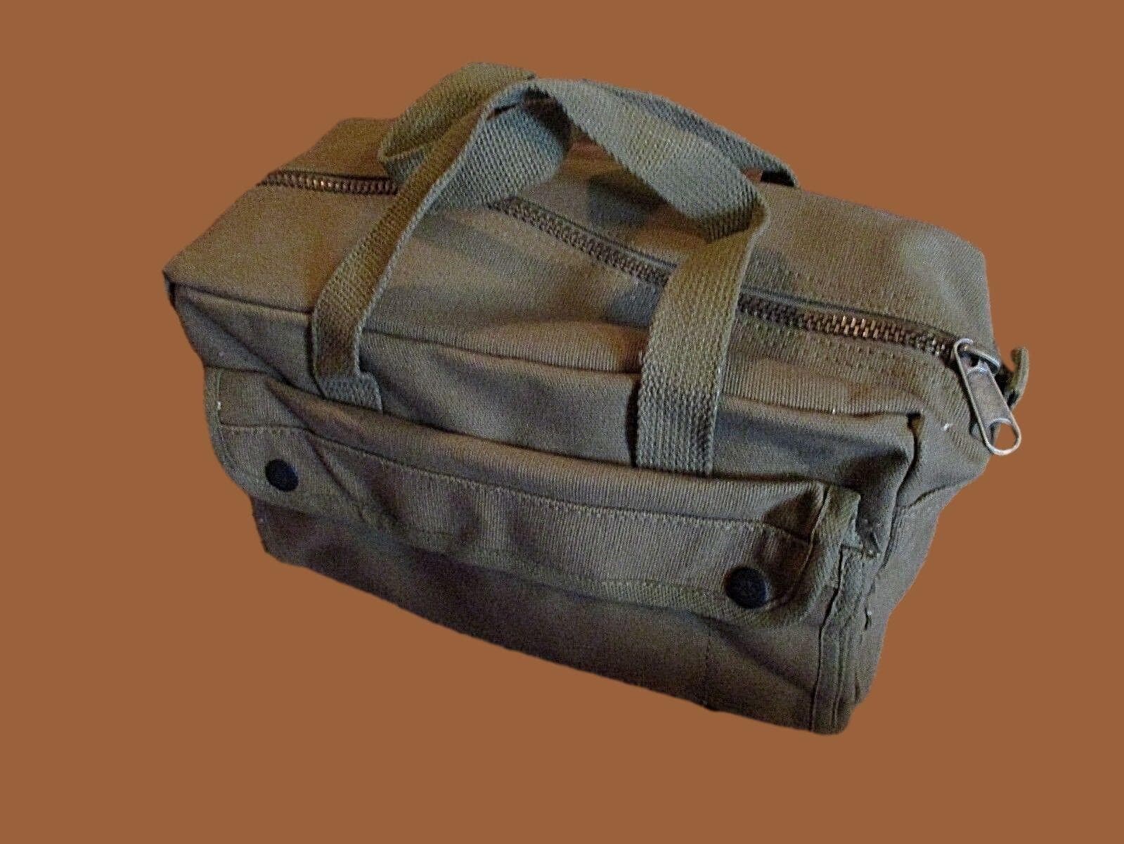 MILITARY STYLE MECHANICS HARD BOTTOM TOOL BAG BRASS ZIPPER HEAVY DUTY OD GREEN