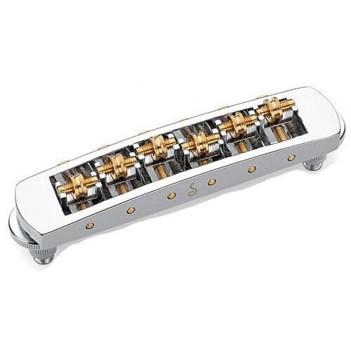 Schaller Germany STM Roller Bridge for Les Paul Guitar, CHROME w/ Brass Saddles