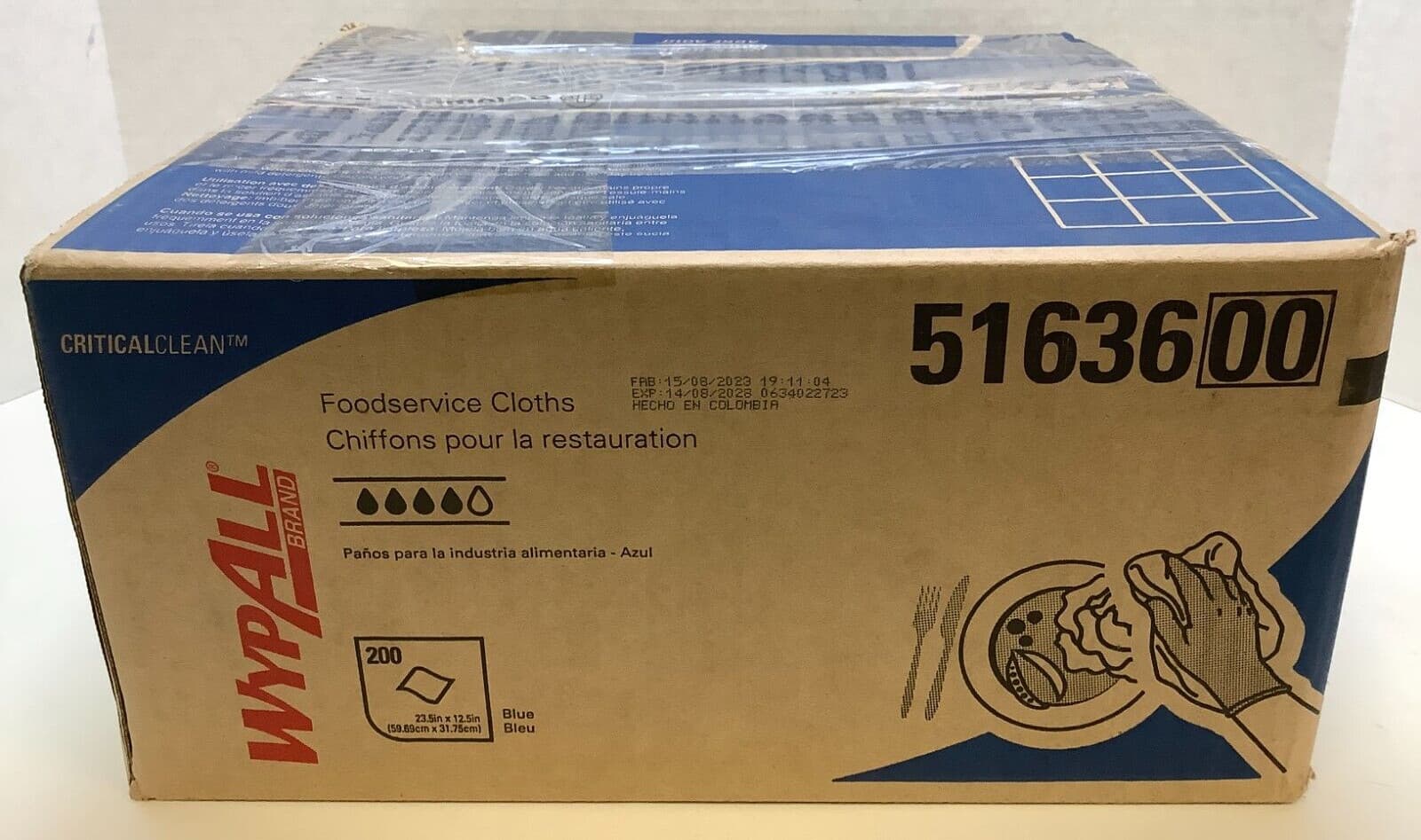 WypAll (51636) CriticalClean Fabric Food Service Cloths 23.5" x 12.5" Blue 200ct