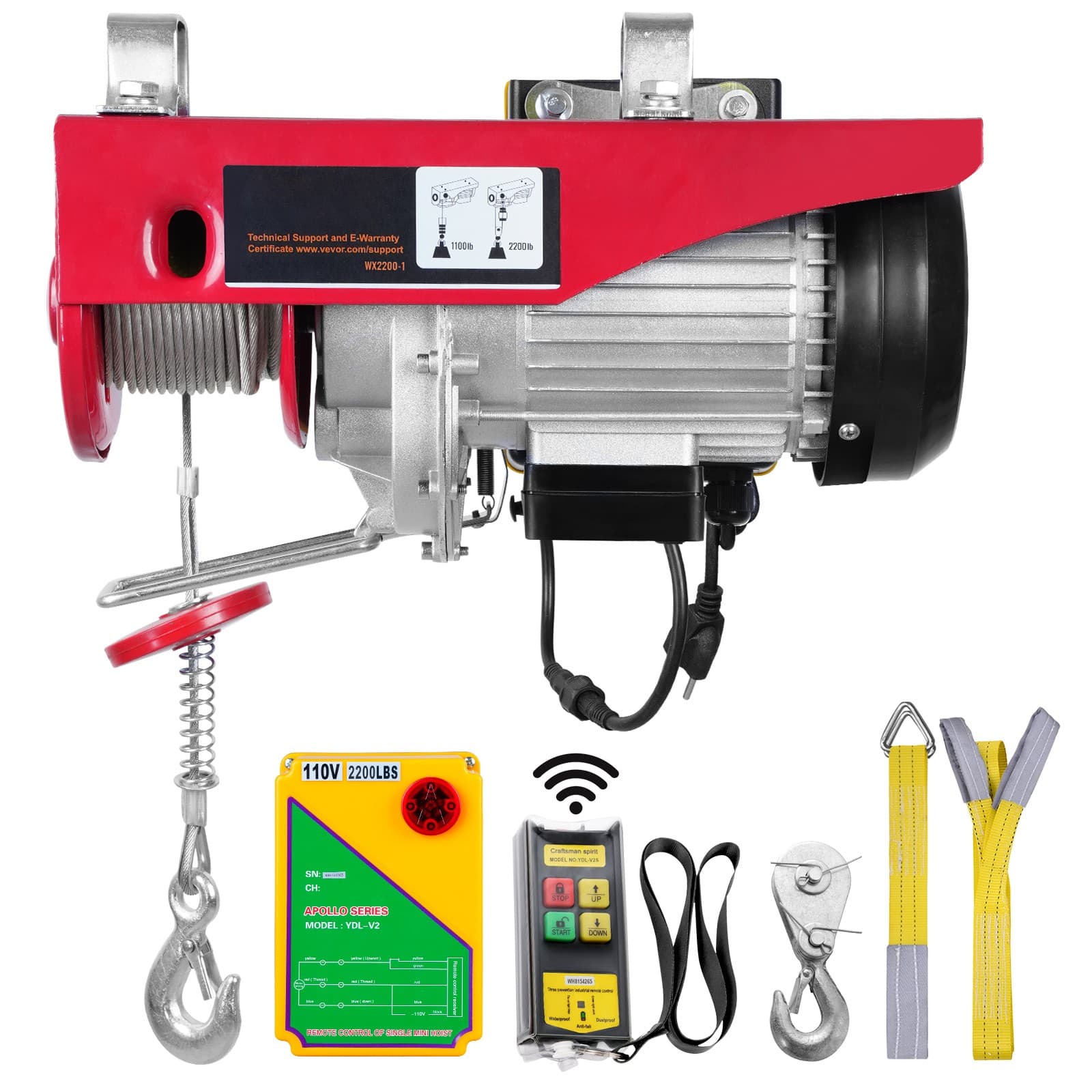Uimoso Electric Hoist 2200lb Crane Winch with Wireless Remote Control 1600W 110V