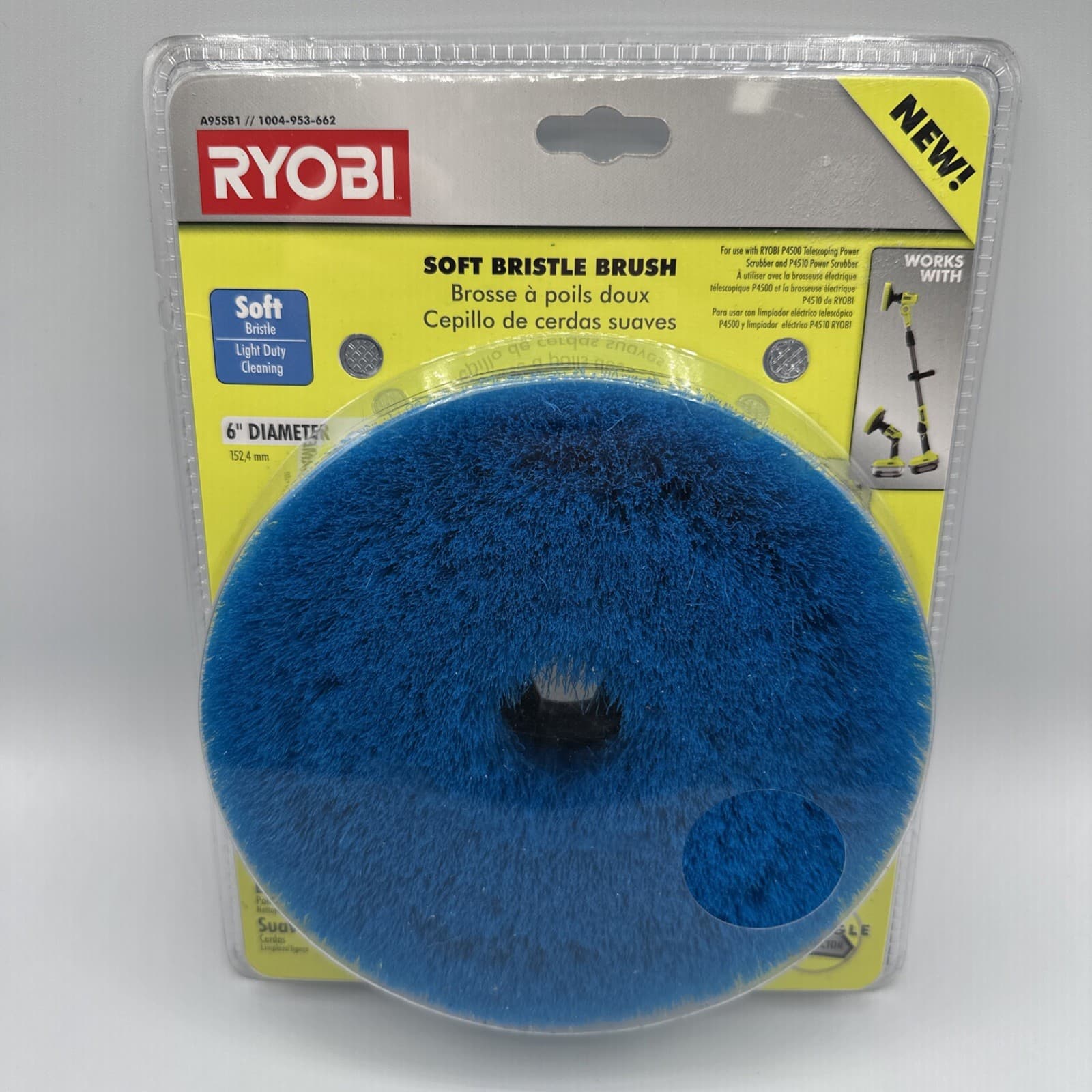 Ryobi 6" Soft Bristle Brush A95SB1 for P4500 P4510 Power Scrubber Tool New