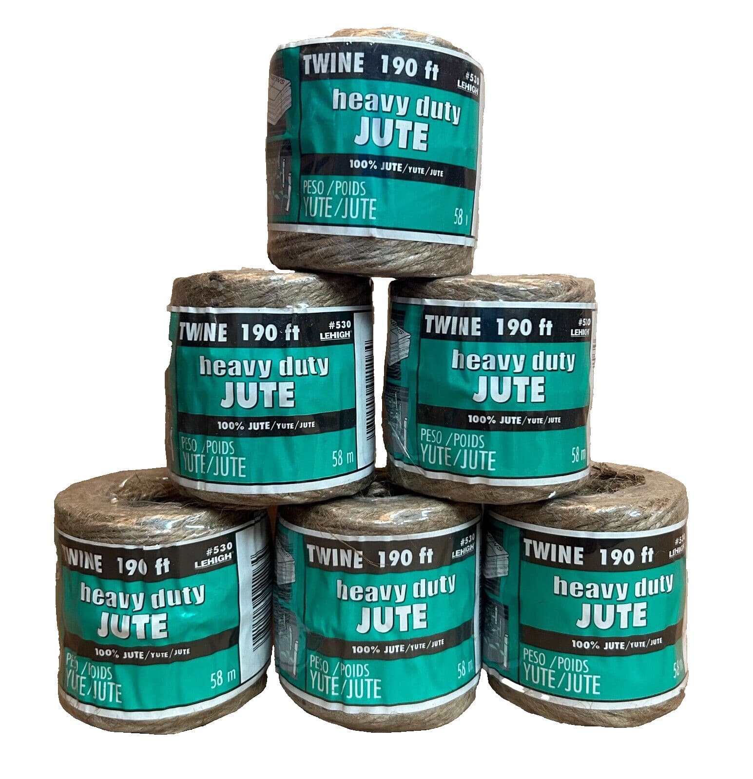 6 Pack of 190 Feet Natural Twisted Jute Twine Cord Craft Rope String Garden