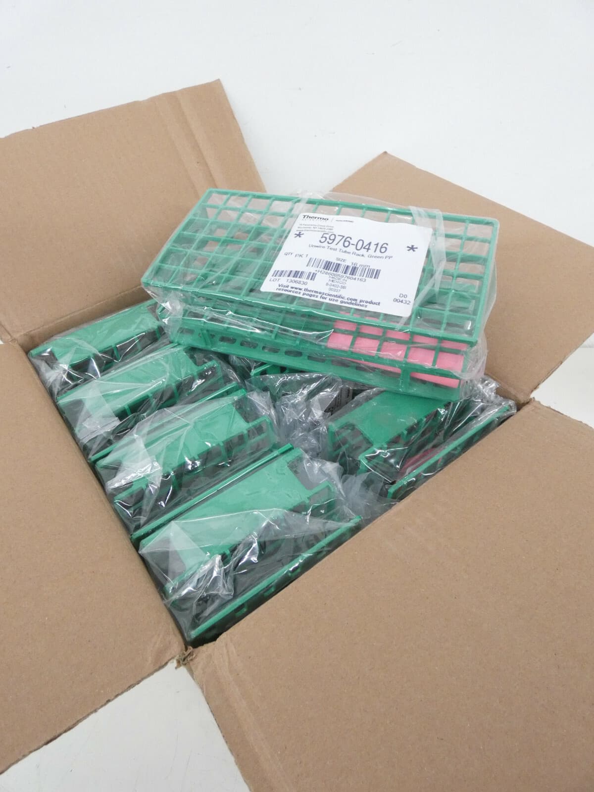 Case of 8 Thermo Scientific 5976-0416 Nalgene Unwire PP Test Tube Rack, 16mm