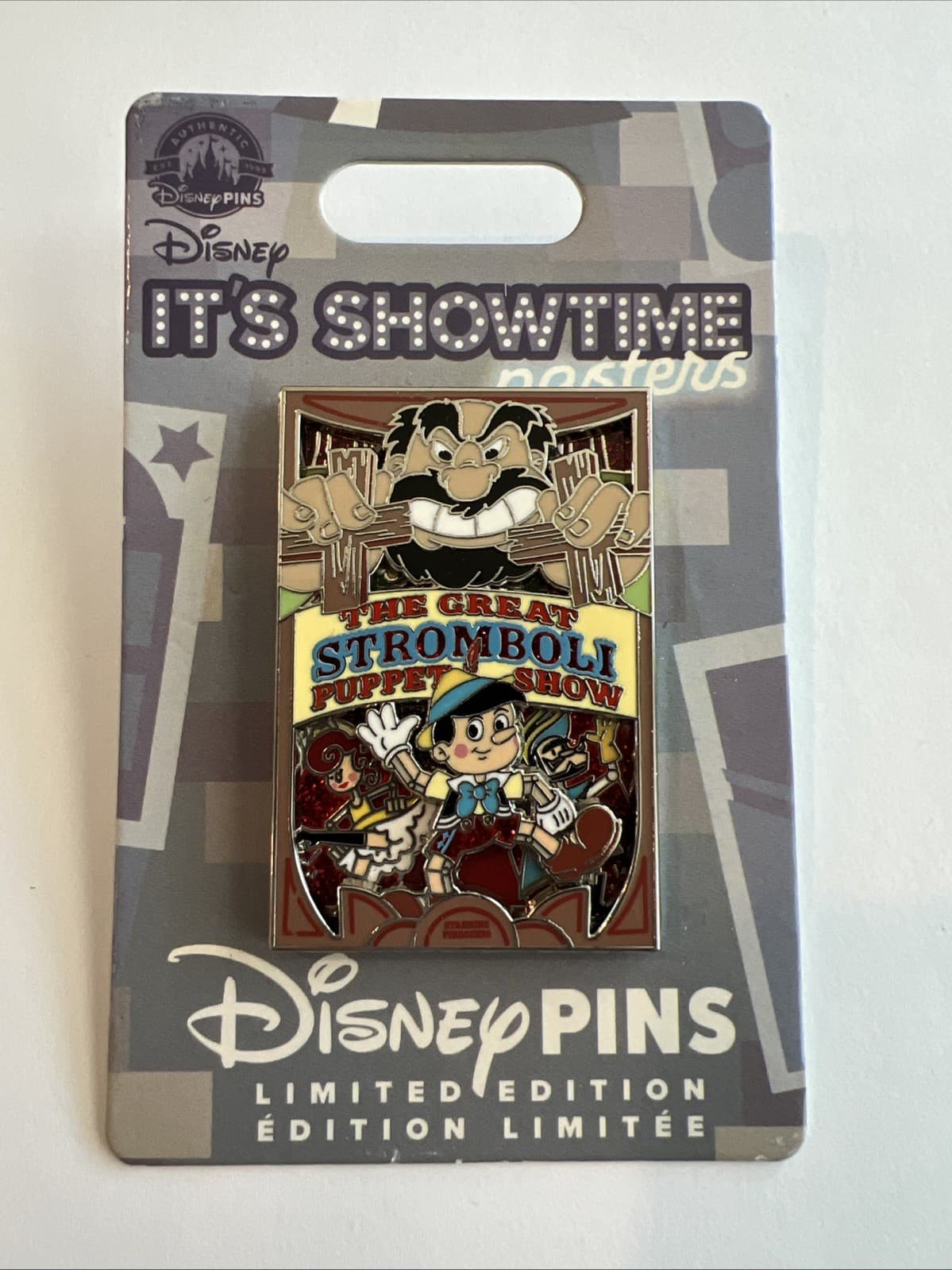 Disney Pinocchio The Great Stromboli Puppet Show It's Showtime Poster LE Pin B