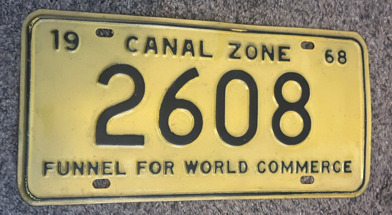 CANAL ZONE - 1968 Vehicle license plate PANAMA - All original GREAT CONDITION