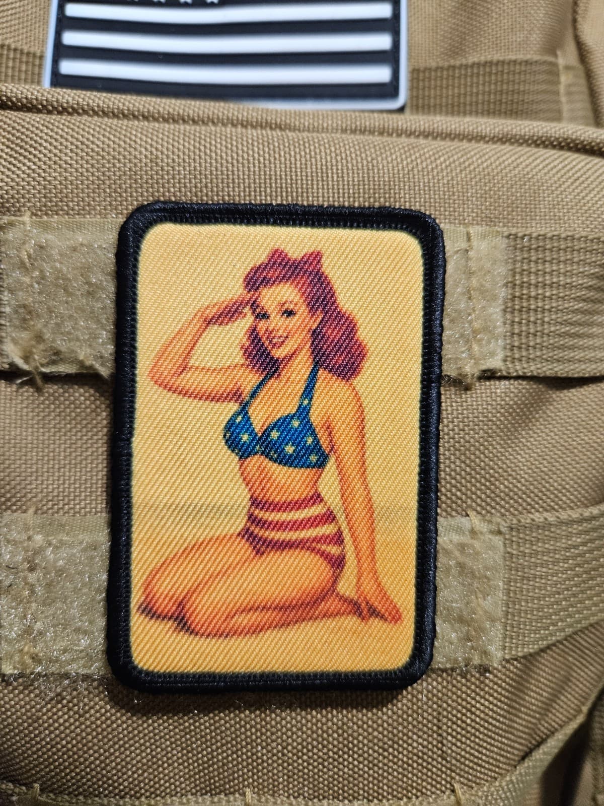World War 2 redhead pinup girl 2"x3" removable morale patch with hook and loop