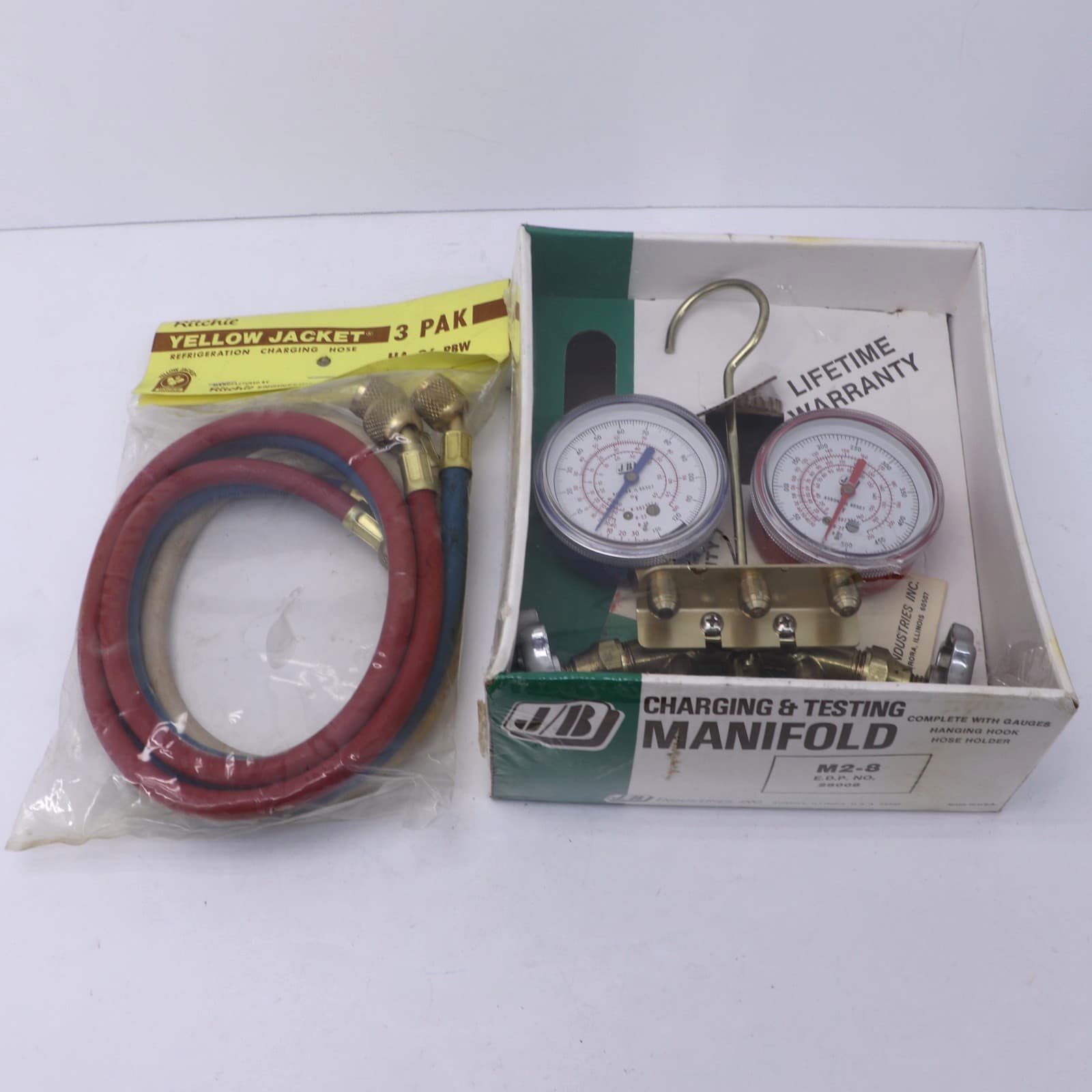 New w Box JB Industries Charging Testing Manifold M2-8 28008 USA + Hose Kit