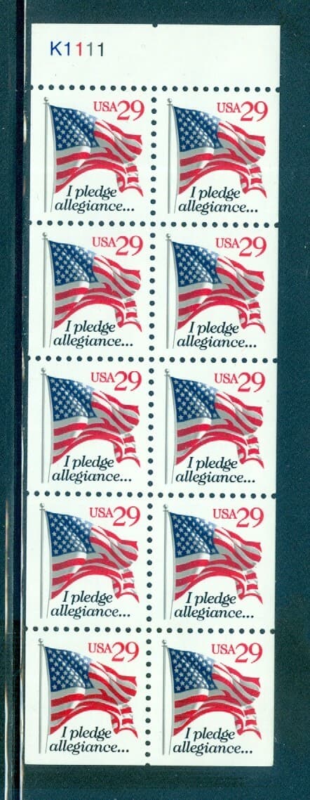 US 2594a Pledge of Allegiance, Red #, Booklet pane/10 Mint NH