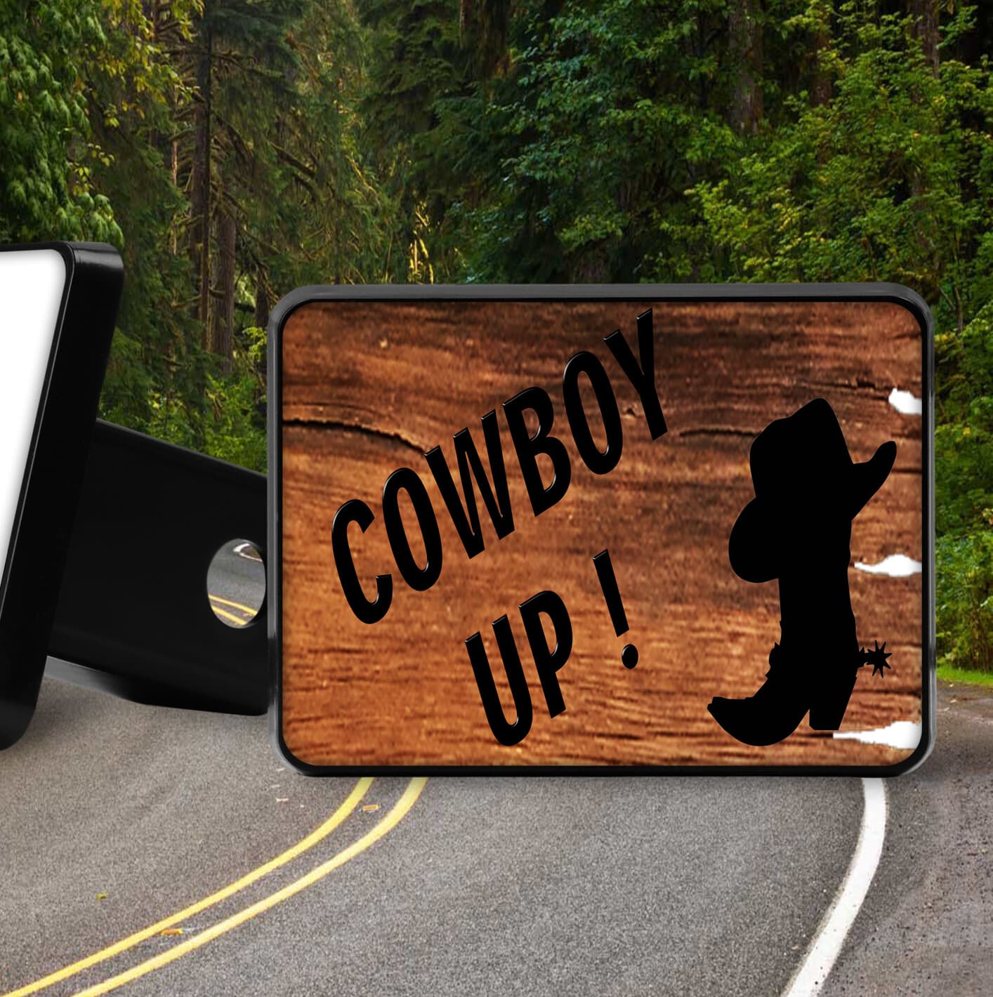 Western Wood Look COWBOY UP new Trailer Hitch Cover Plug