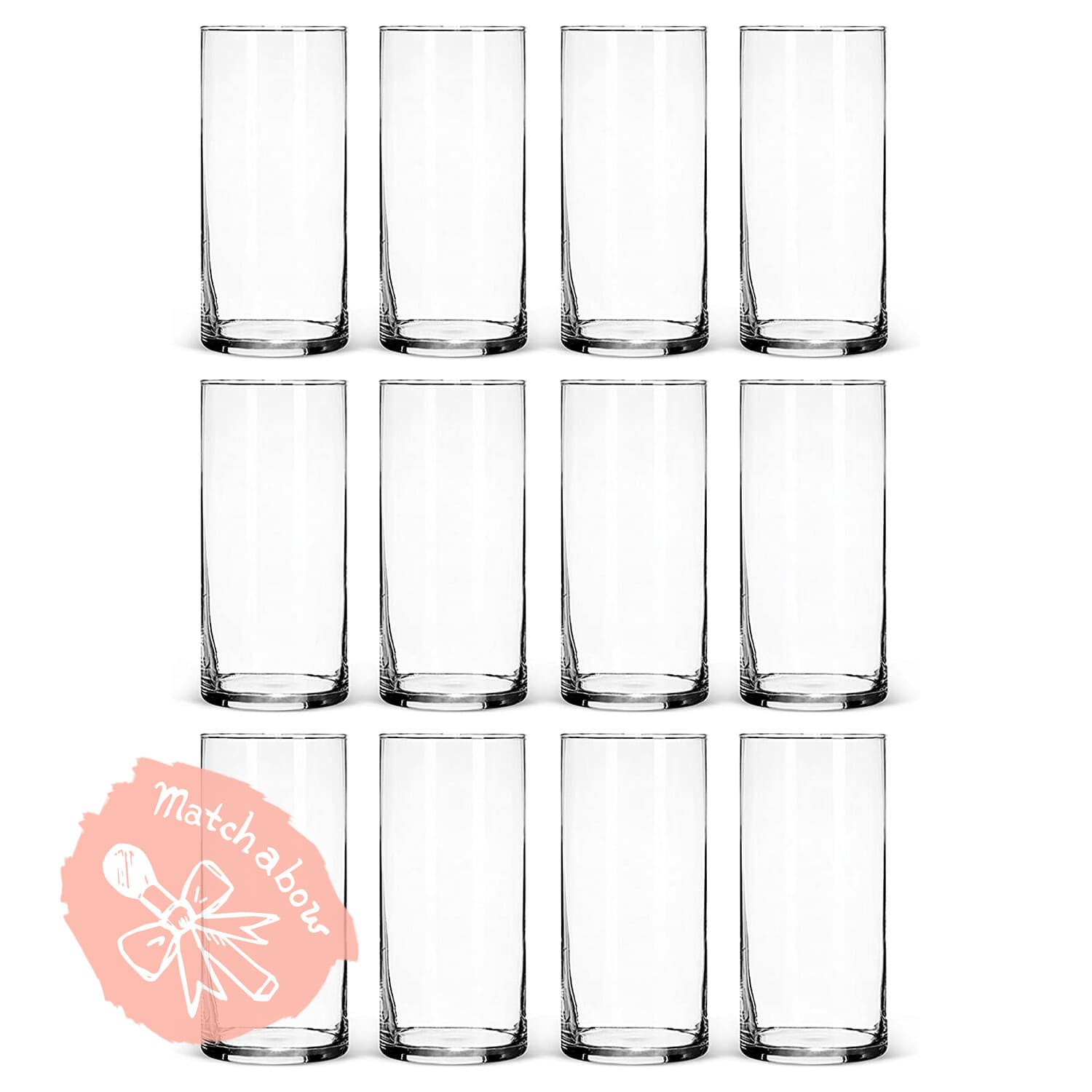 (Set of 12), 16" Cylinder Clear Glass Vases Wedding Party Centerpieces