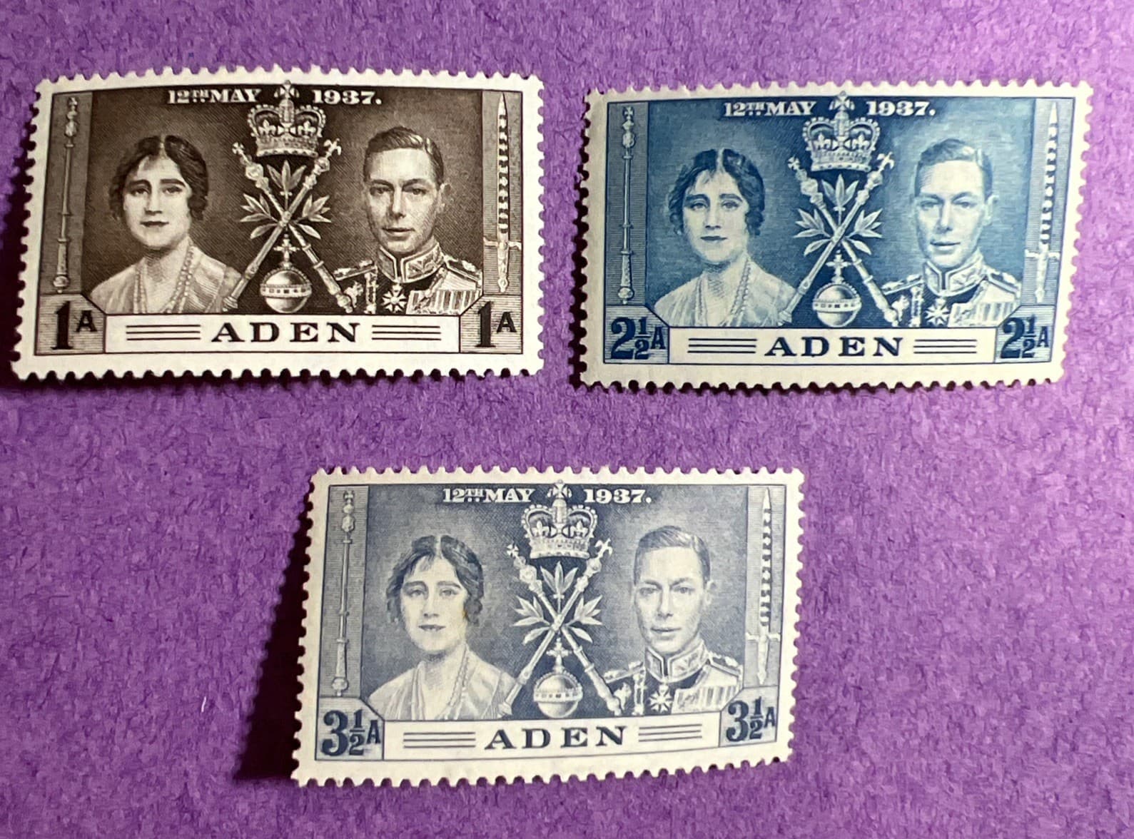 Aden 1937 - MH Scott 13-15. Coronation Issue.