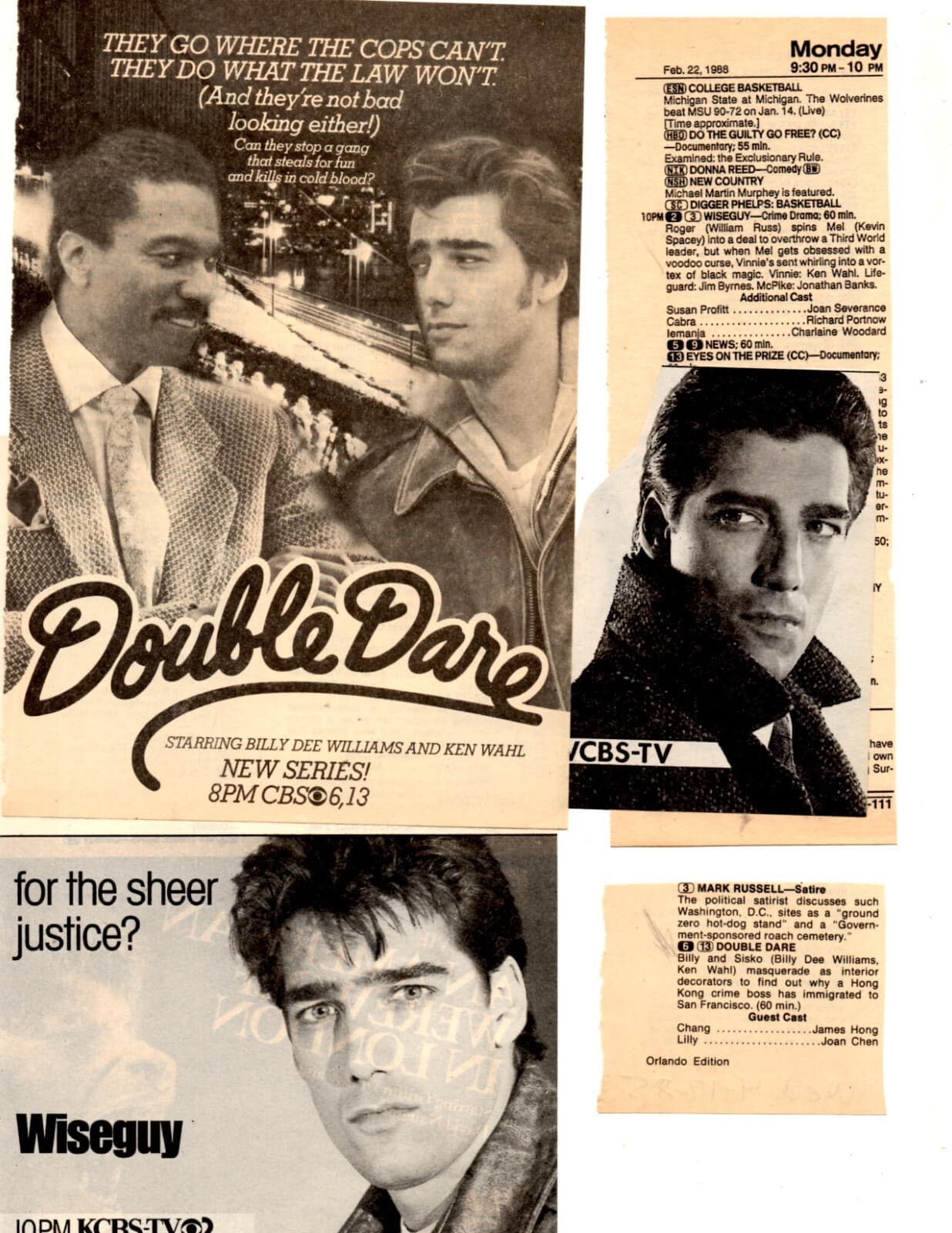 KEN WAHL wiseguy-double dare 5 oz. tv show clippings lot (45 pages)