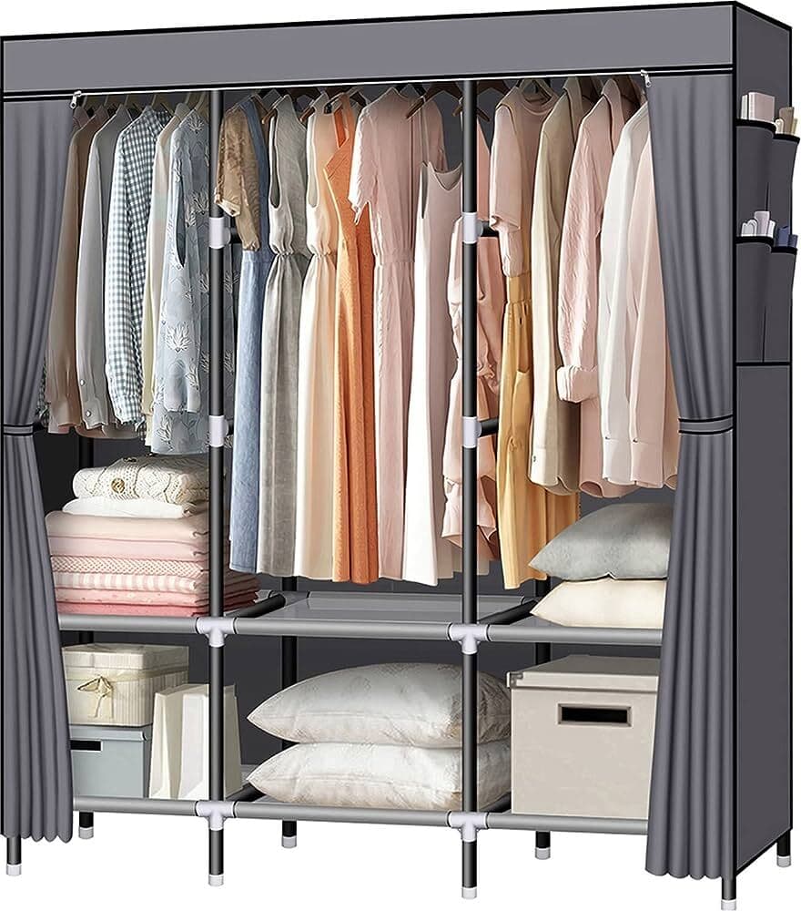 67" Clothes Storage Closet Organizer Wardrobe Rack Shelf Dustproof Home Portable