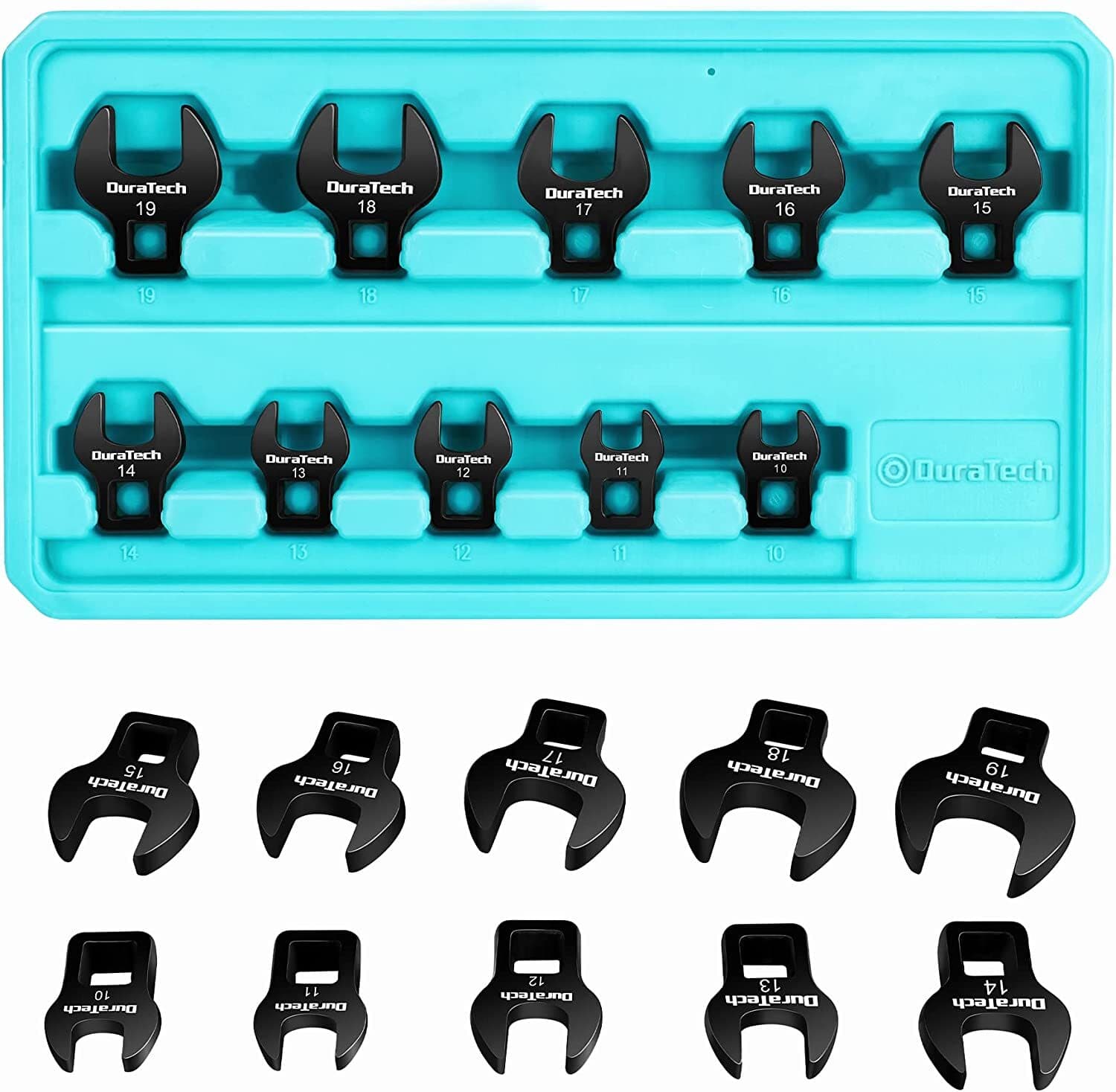 DURATECH Crows Foot Wrench Set 3/8" Drive, 10PCS CR-V Steel Large Metric 10-19mm