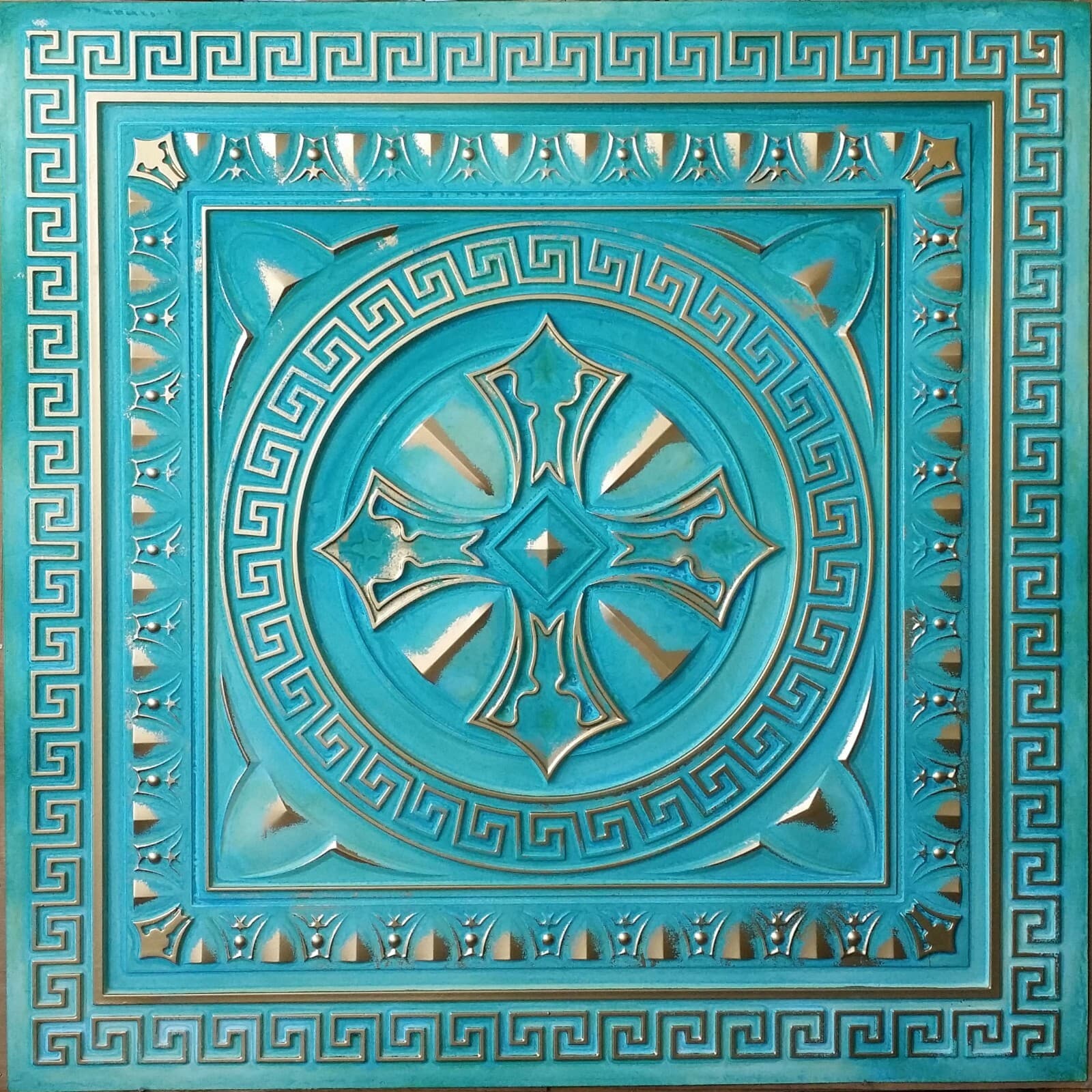 Ceiling tiles Faux tin washed cyan gold decor Barber wall panels PL01 10pcs/lot
