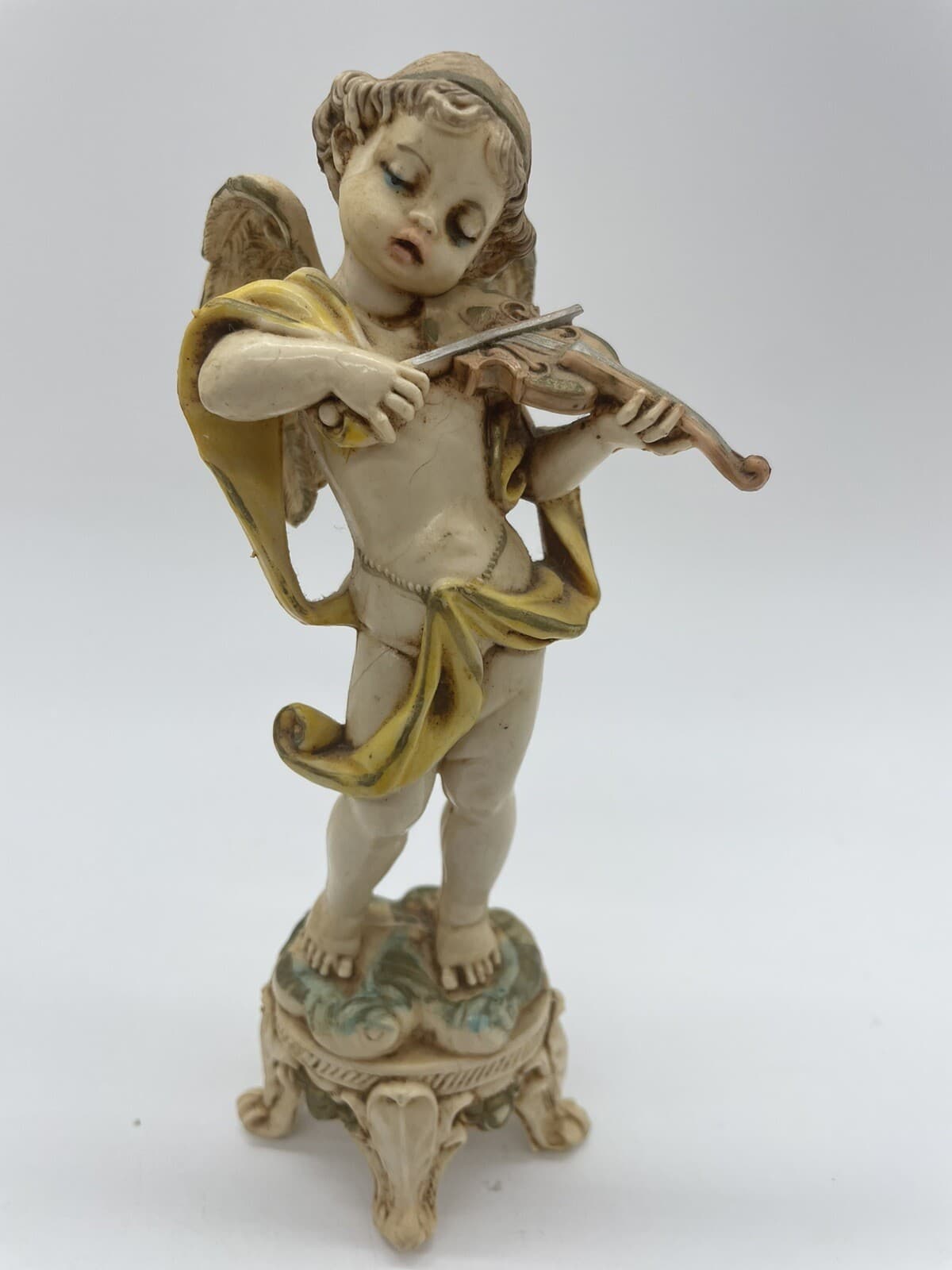 Vintage Depose Italy Angel Cherub Cupid Playing a Violin Figurine