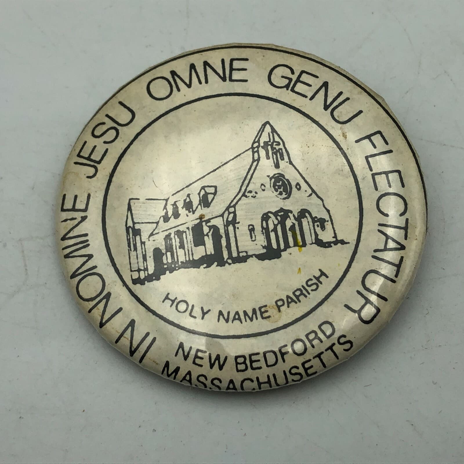 Holy Name Parish Pinback New Bedford MASS 2-1/4" Button Pin Badge Vintage