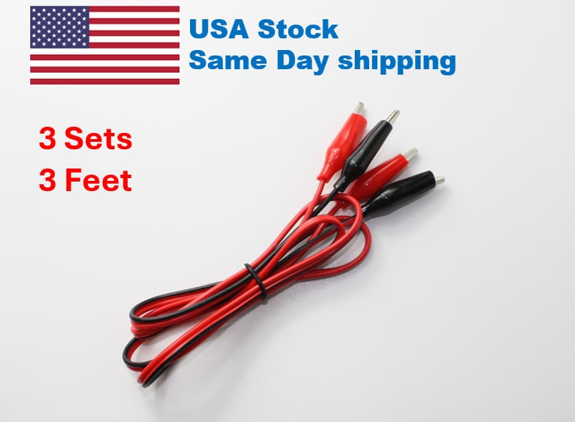 3 Sets Double Ended Alligator Crocodile Clip Cable Electric Connector Test Wire
