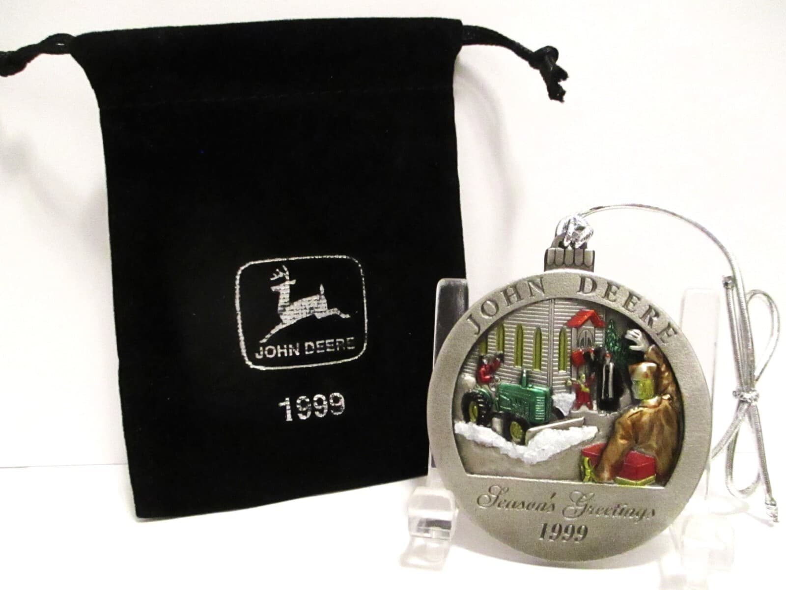 *John Deere M Tractor 1999 Hand Painted Pewter Christmas Ornament 4th Church jd