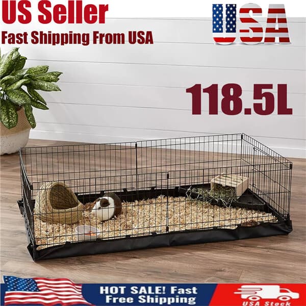 118.5L Black Canvas-Bottomed Pet Cage for Guinea Pigs, Hamsters & More 47x14x24"
