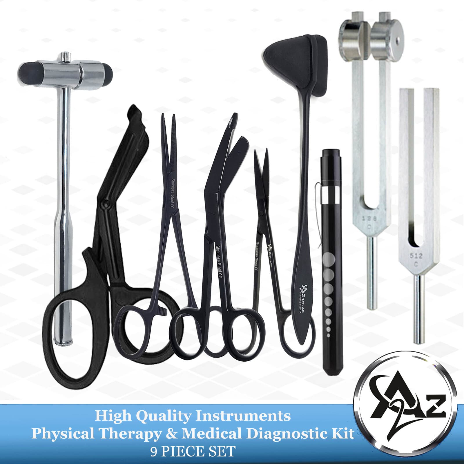 9pc Medical Diagnostic Kit in Black for EMT, Nursing,Surgical, EMS,Physiotherapy