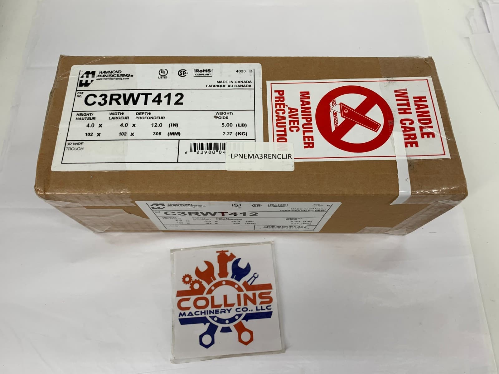 Hammond Manufacturing C3RWT412 Type 3R Wiring Trough 4" x 4" x 12" Steel Gray