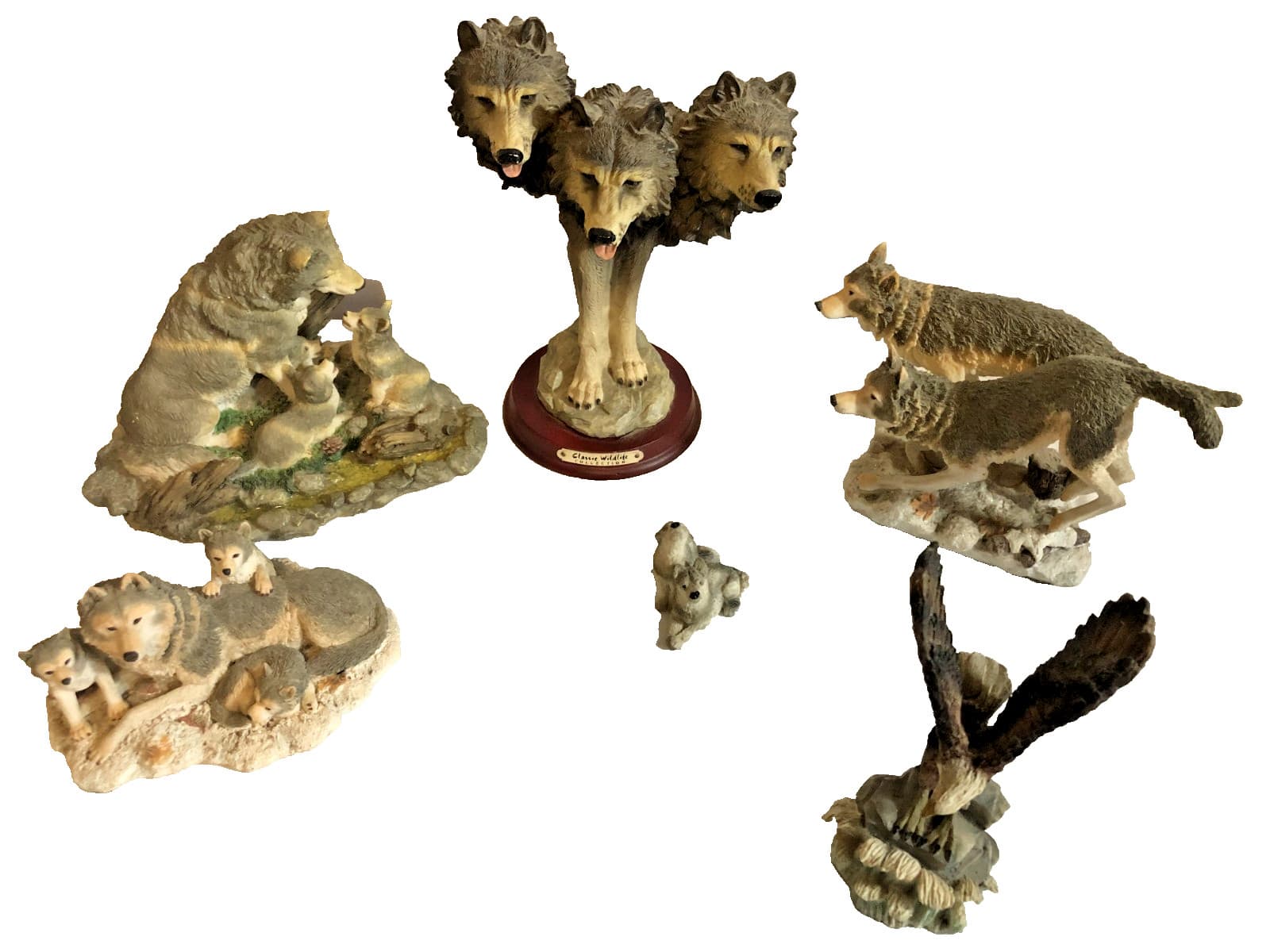 Lot Of 6 Vintage Resin Wolf Wolves Eagle Figures Statues