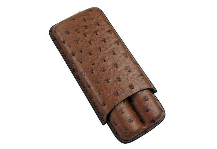 Cigar Case 2 Finger Case PVC Ostrich Leather Style Brown - OSTR2BRN