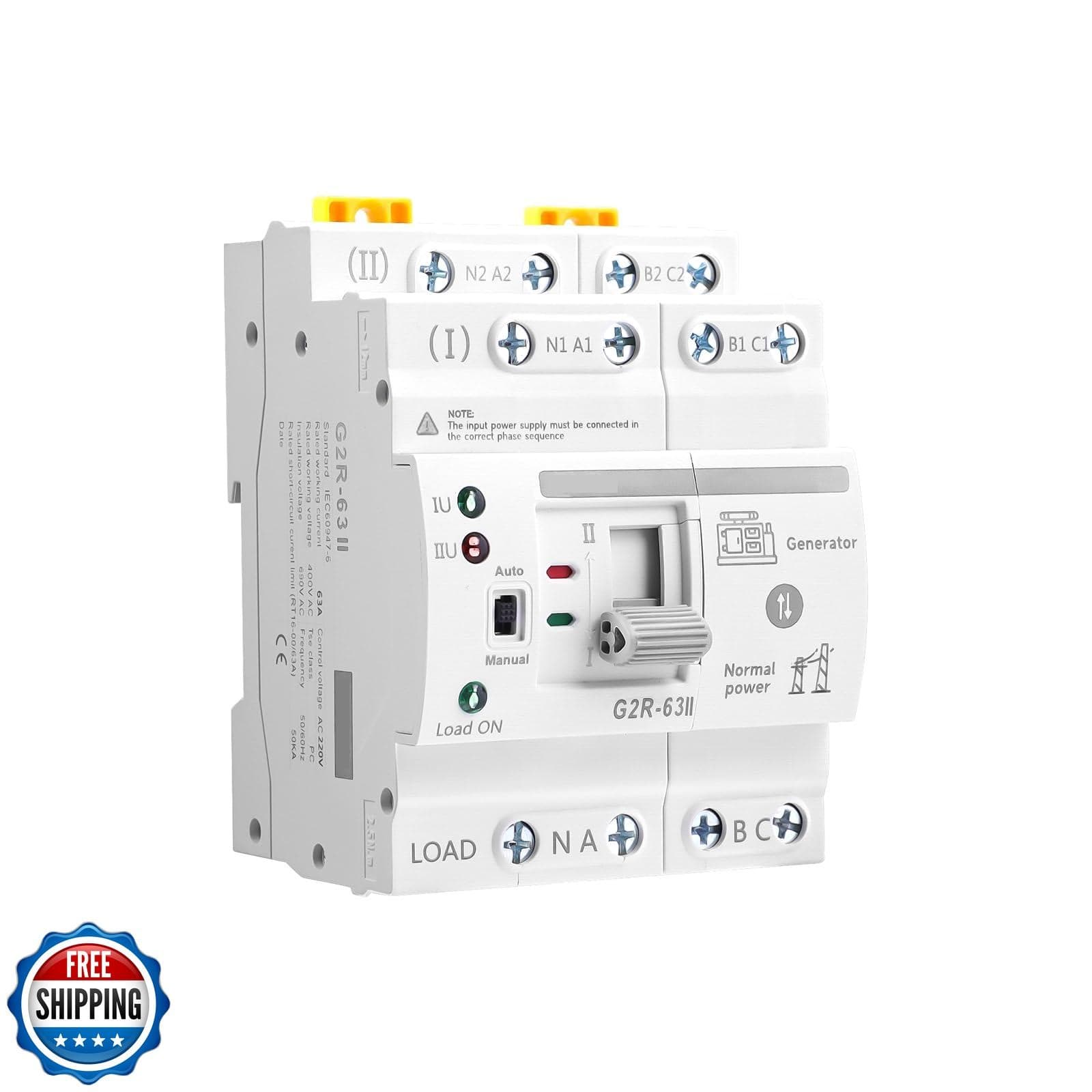 Mini ATS Automatic/Manual Transfer Switch 4P 63A AC220V, Home Generator Manua