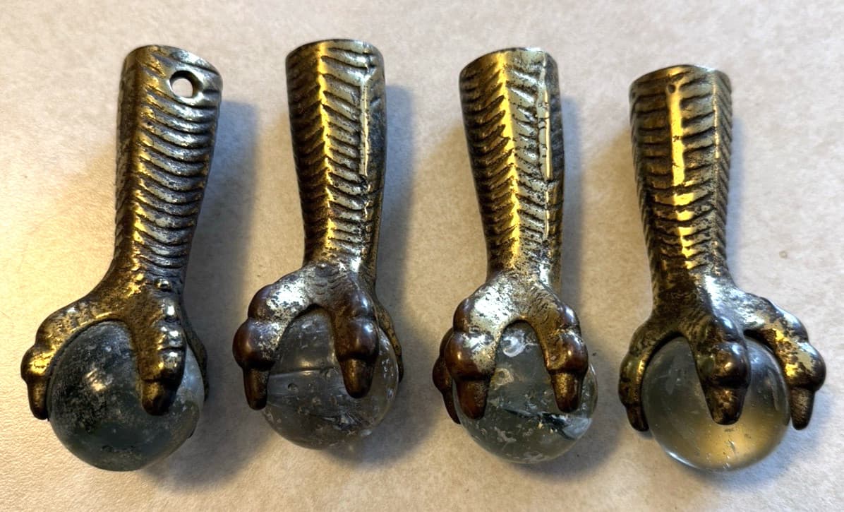 Set of 4 Vintage Glass Ball & Brass Eagle Claw Table Legs