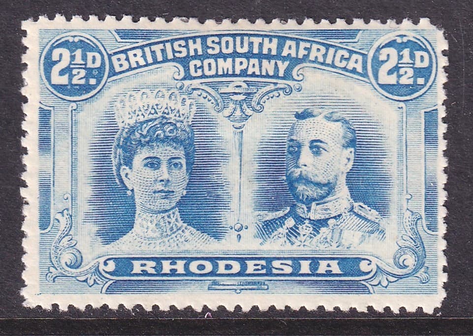 Rhodesia 1910 fine unused Double Head twopence halfpenny value perf 14