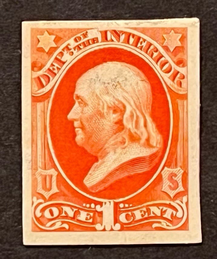 Travelstamps: US Stamps Scott # O15p4 - 1 Cent Proof on Card Mint Hinged NGAI