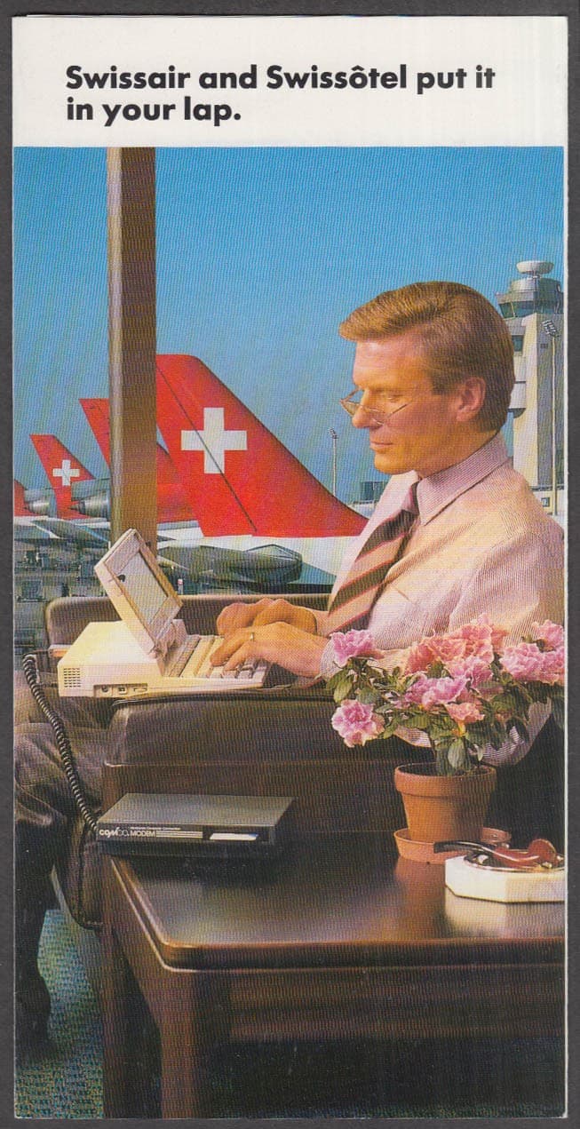 Swissair & Swissotel put it in your lap airline folder 1989 laptop computer