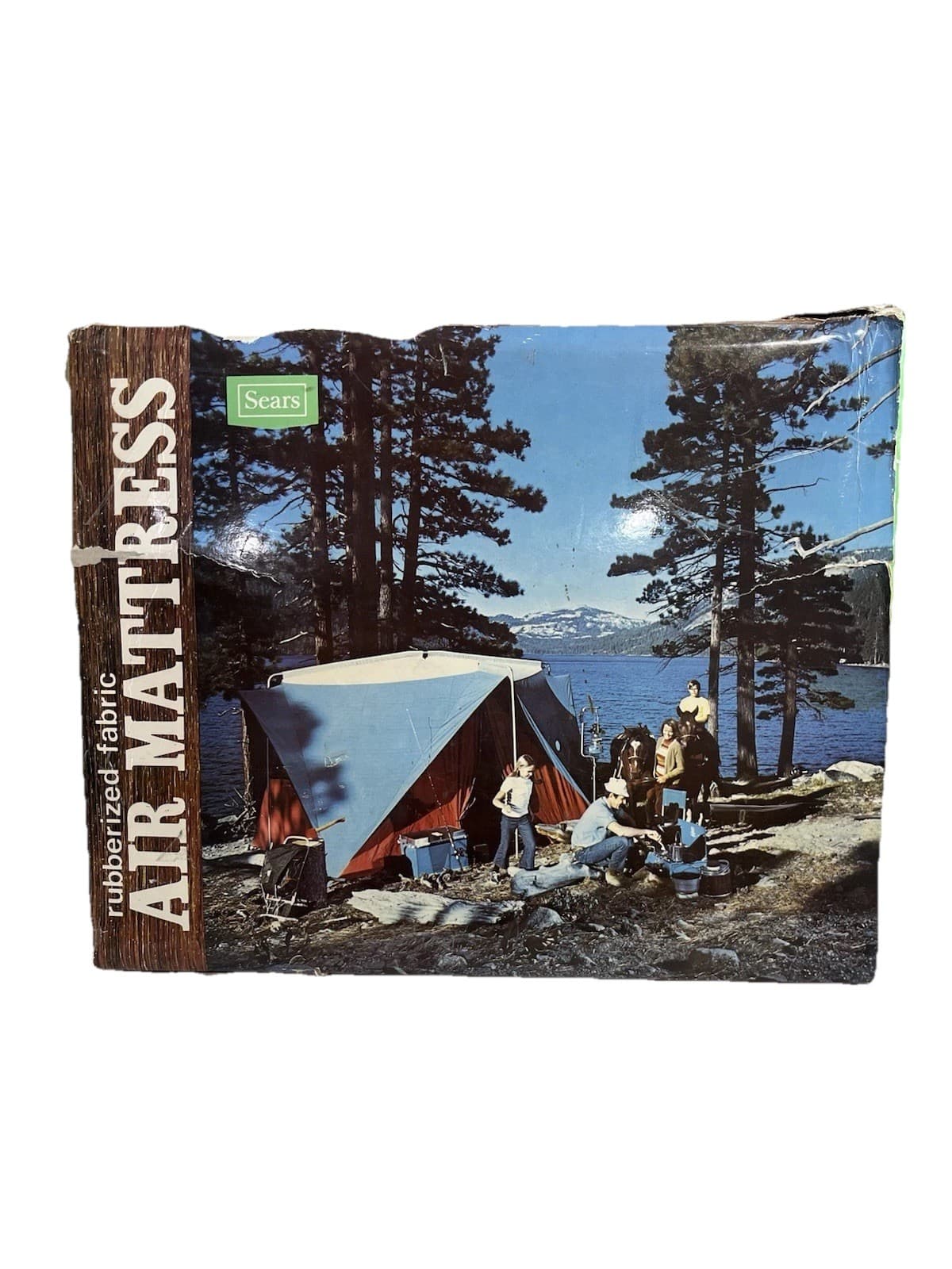 Vintage Sears Nylon Fabric Camping Mat Mattress Air Inflatable 76x30 Plaid Blue