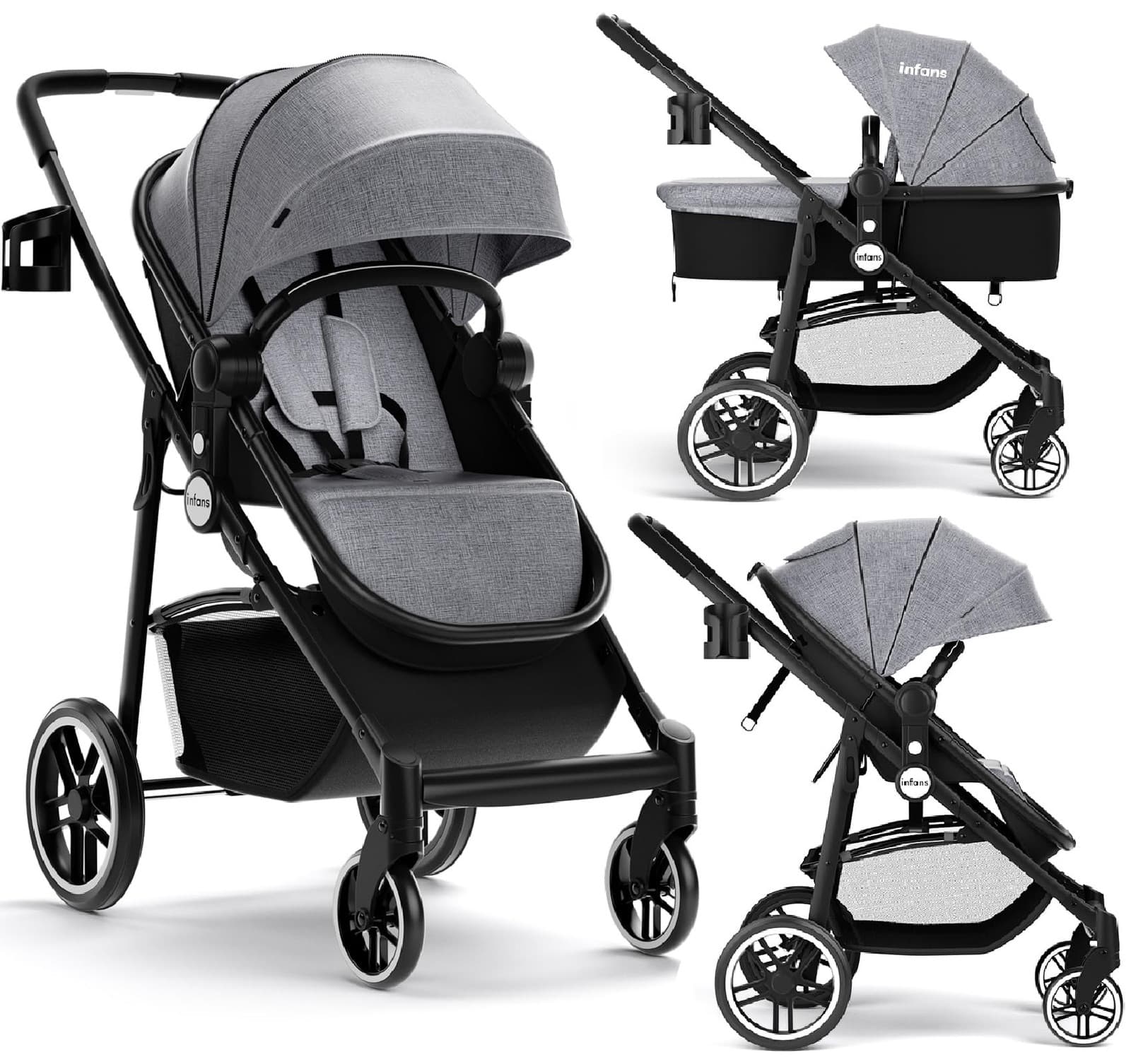 2 En 1 Carriola y Moisés Cochecito Para Bebe Recien Nacido Gris 0 a 1 Año Oferta