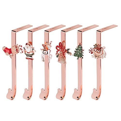 Christmas Stocking Holder+Christmas Elements Brooch Set of 6 Hanger Hook